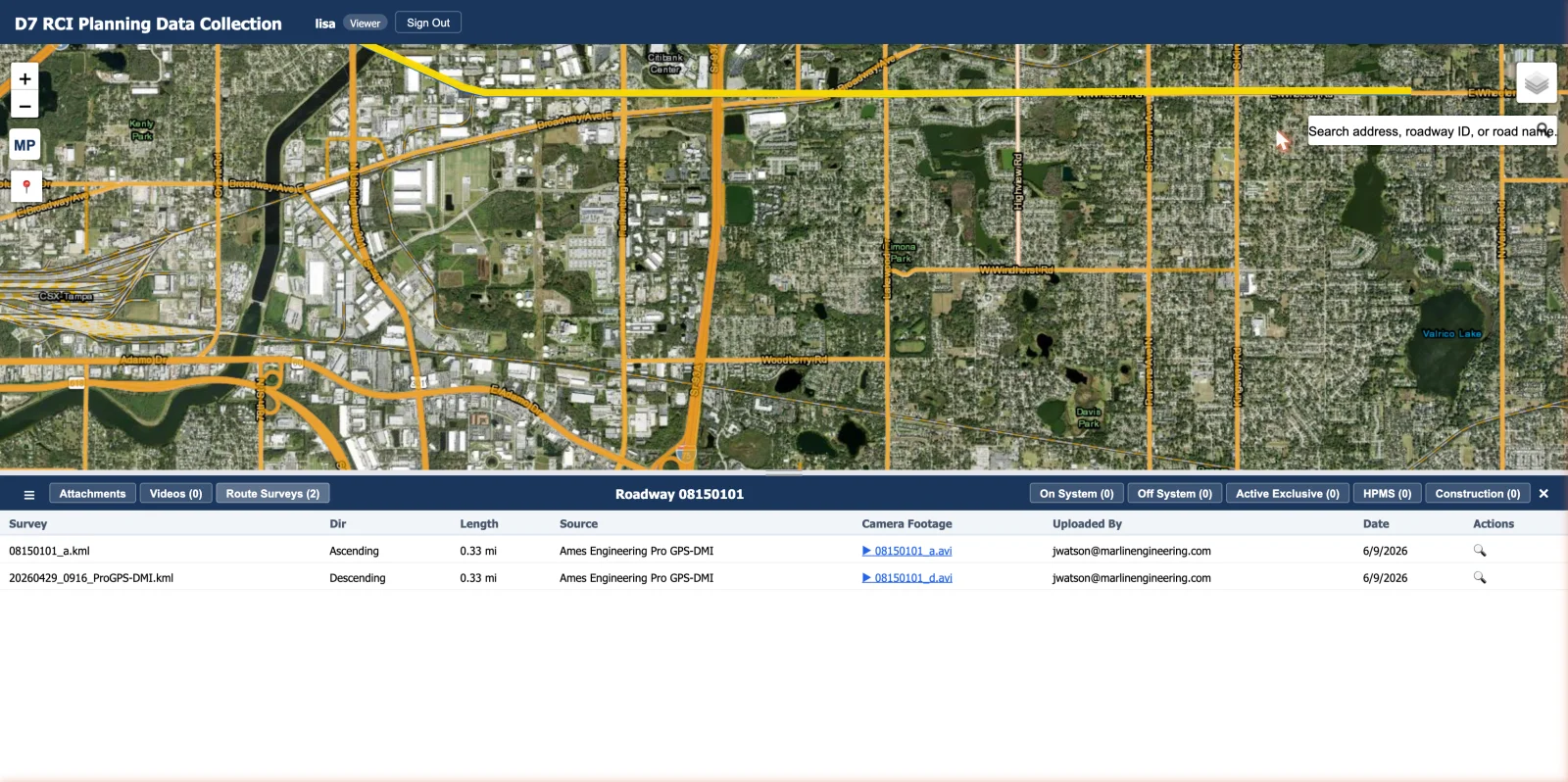 Route Surveys tab